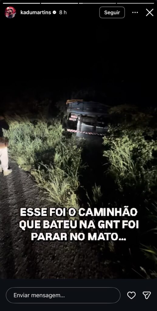 Caminhão que colidiu com o carro de Kadu Martins durante o acidente